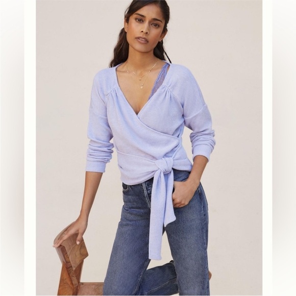 Anthropologie size M Cozy Twist-Front Top long sleeve purple blue - Picture 1 of 12